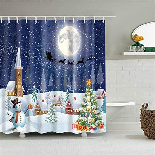 Duschvorhang für Eckdusche und Kleine Badewanne, Bad vorhang Textil aus Polyester Stoff Schimmelresistent Wasserabweisend und Waschbar, Weihnachten， 300x180cm mit Duschvorhangringen Shower Curtains