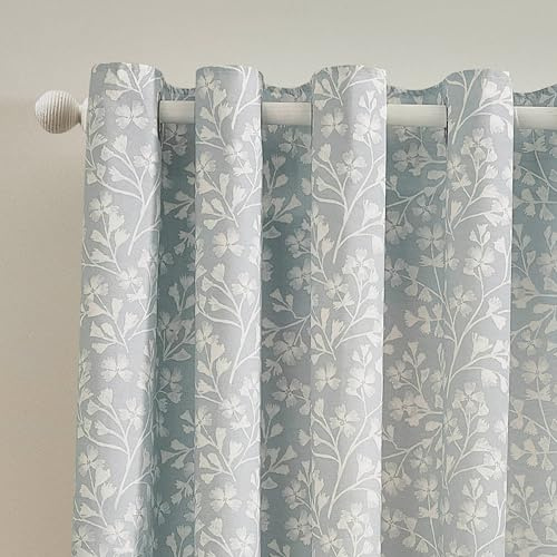 Catherine Lansfield Brooke Floral 46x54 Inch Lined Eyelet Curtains Two Panels Duck egg Blue
