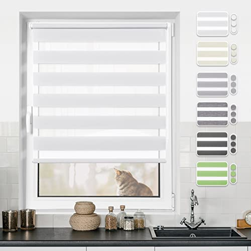 Doppelrollo klemmfix ohne Bohren Duo Rollo Weiß 110x110cm(BxH)-Stoffbreite 106cm Fensterrollo Klemmrollo Springrollo Rollos für Fenster ohne & mit Bohren
