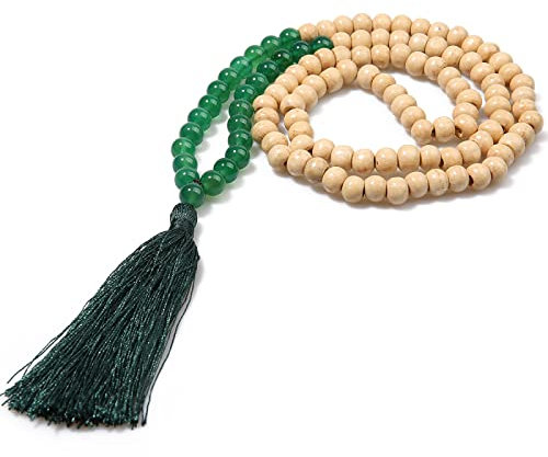 PAIHUIART Halskette Pulloverkette Ketten Schmuck Frauen Anhänger Necklace Mode Bohemian Quaste Yoga Holzschmuck Handgemachte Naturstein Quaste Halskette Für Frauen Lariat Halsketten Greenaventurine