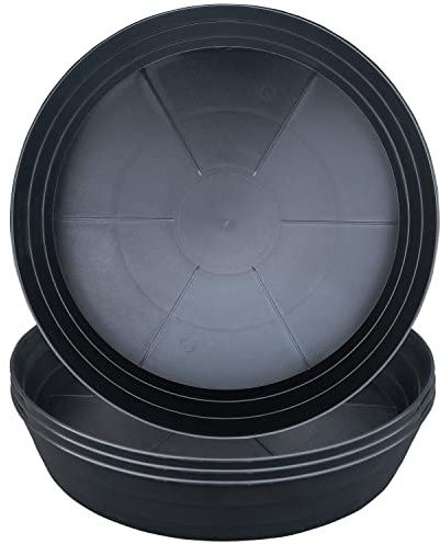 Plant Saucer 10 12 14 16 18 20 25 Inch Extra-Deep Plant Trays for Flower Pot, Heavy Drainage Tray for Indoors No Holes, 4 Pack of Plastic Plant saucers Water Catcher for Pots Base (10 Inch, Black)