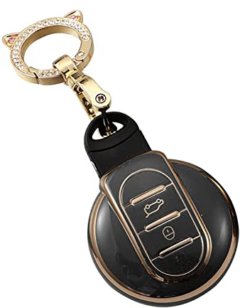 Autoschlüssel Hülle, Asudaro TPU Autoschlüssel Tasche Auto Fernbedienung Schlüsselanhänger Strass 360 Grad Schlüsseletui Schlüsselschutz Kompatibel mit Mini Countryman/Cooper/Clubman Schwarz