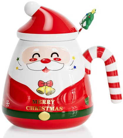 UYOTBKEUB Christmas Coffee Mug with Lid and Stir Stick, Festival Cute Xmas Mugs Lovely Ceramic Tea Cups for Parents, Sweetie and Friends