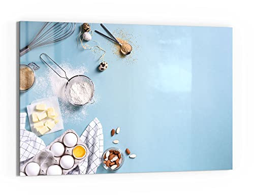 DEQORI Glas-Magnettafel | 60x40 cm groß | Motiv Backzutaten Illustration | Memo-Board aus Glas | Magnetboard inkl. Magnete, Stift & Tuch für Küche & Büro | Tafel magnetisch & beschreibbar