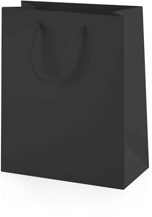 Thepaperbagstore 10 svarta små matta lyxiga boutique-papperspåsar för presenter eller som bärkassar med rephandtag – 150 × 80 × 190 mm