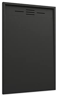 Piatto Doccia 80x100 Nero Effetto Pietra Mod. Spanios Rettangolare in Vetroresina SMC Riducibile Piletta Inclusa e Cover In Tono Parama