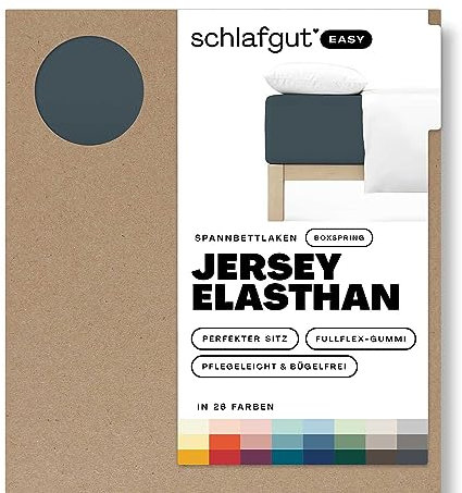 Schlafgut Easy Jersey Elasthan Boxspring Spannbettlaken 140x200 bis 160x220 Grey Deep, Spannbetttuch aus superweicher Baumwolle mit Elasthan