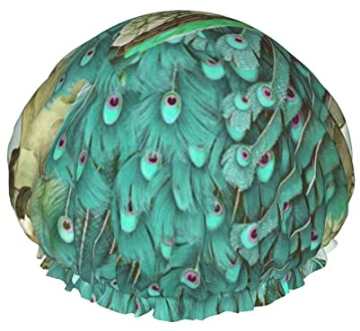 Pfauen-Blumen-Duschhaube für Frauen und Mädchen, wiederverwendbar, wasserdicht, für alle Haare