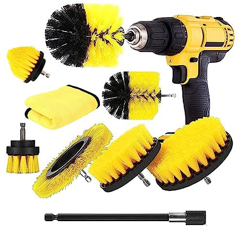 YIHATA 9 Pièces Brosse Nettoyage Perceuse, Brosse pour Perceuse Voiture, Brosse pour Perceuse Brosse Nettoyage, pour Jantes Carrelage Tapis Baignoire Cuisine Toilettes Sol Jaune