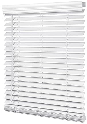 LazBlinds 2-inch Cordless Faux Wood Blinds with Royal Valance, Room Darkening Horizontal Window Blinds, Inside Mount Blinds for Windows - Fit for Window 23 W x 60 H - White