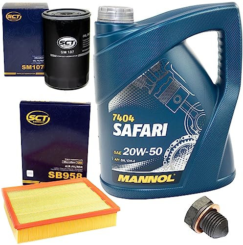 Motoröl Set 20W50 5 Liter + Ölfilter SM107 + Ölablassschraube 12281 + Luftfilter SB958