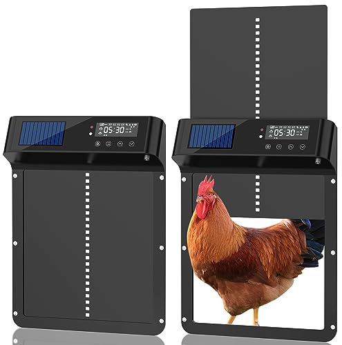Automatische Hühnerklappe Solar, Cozion Elektrische Hühnerklappe Automatische mit Wasserdicht Großes LCD Display Fernsteuerung &Zeitschaltuhr mit Lichtsensor Timer Automatisch Elektrische Hühnerklappe
