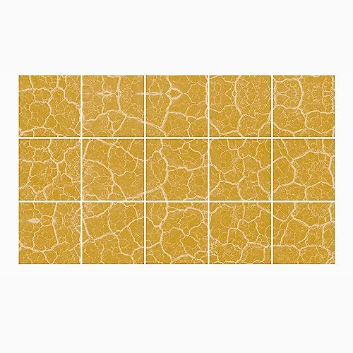 Ulticool Autocollant décoratif pour carrelage - Jaune ocre granit Terrazzo Accessoires - 15 x 15 cm - 15 pièces - 15 pièces - Film adhésif autocollant pour carrelage - Mur de salle de bain - Paroi de