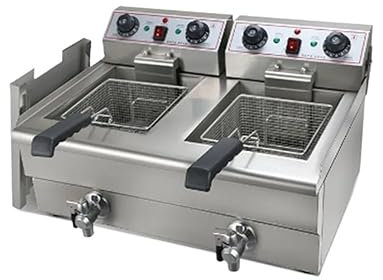 ALAIAS Respetuoso con el Medio Ambiente y sin Humos Certificado Profesional Equipos de Cocina Freidora Industrial eléctrica eléctrica con 2 Tanques Fácil de Usar y Limpiar