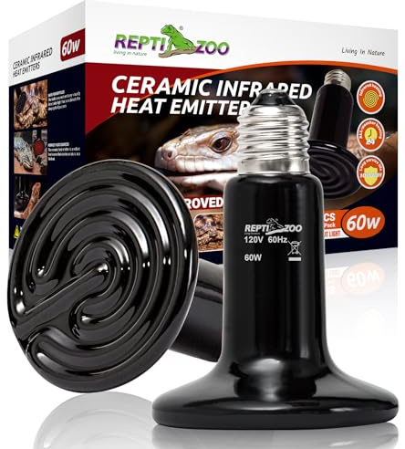 REPTI ZOO 2Pack Ceramic Heat Emitter 60W Reptile Heat Lamp Night Heat Lamp Bulbs Reptile Terrarium Heat lamp Tank Heat Bulb for Turtle Bearded Dragon Gecko Lizard Snake Chicken E26