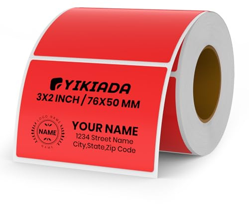 YIKIADA Rot Thermo-Etikett Vinyl 50 × 76 mm Rolle Rechteckig Selbstklebend Adressaufkleber Wasserdicht Aufkleber für Name Barcode QR Code DIY 500 Stück