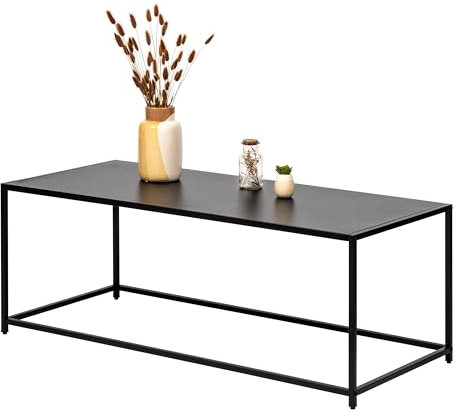 eluno Couchtisch, Wohnzimmertisch, Beistelltisch im modernen Industrie-Design - für viele Wohnbereiche geeignet, Pflegeleichte und Kratzfeste Oberfläche, aus schwarzem Metall 110 x 41 x 50 cm