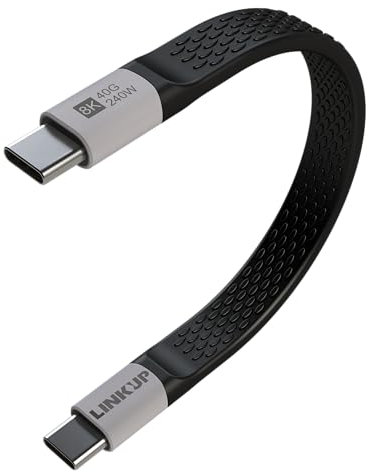 LINKUP - Cavo USB 4.0 240W 40Gbps Tipo-C Thunderbolt 4 [13cm] 8K@60Hz Ricarica e dati rapida Portatile Flessibile Power Bank Compatibile con iPhone 15/16 Pro/Max MacBook Pro/Air iPad Pro Galaxy S23