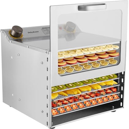 Disidratatore automatico a 8 ripiani, con sistema di circolazione dell'aria calda a 360°, regolatore di temperatura 30-90°C, timer 0-12H, 400 W, per verdure, erbe, carne, cereali, fiori