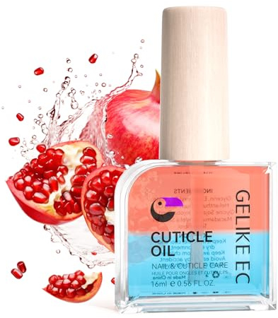 Gelike EC Cuticle Oil For Nails - Natural Pomegranate Smell Essential Oil Blend of JOJOBA Oil and Vit E, Smooth and Nourishing Nails, 16ml