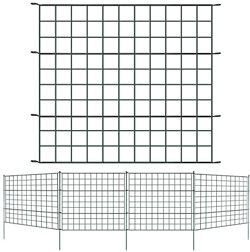 Ollewiellan Teichzaun Gartenzaun Steckzaun Komplettset Metall 15 Zaunelemente Länge 11,25 m, Inkl 18 Befestigungsstäbe, Gerade Gitterzaun Set für Tierbarriere, Grün