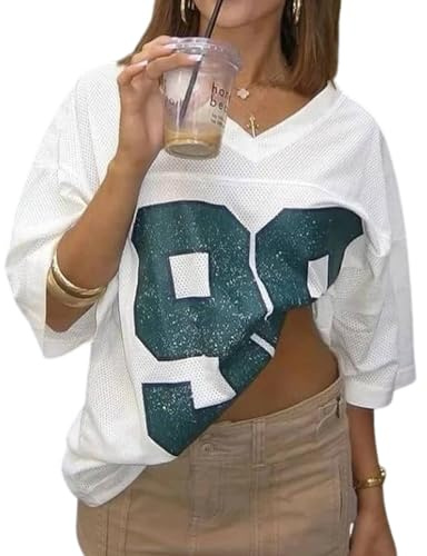 Oversized Jersey Women Summer Tops 2024 Grunge Graphic Tees Y2k Streetwear Short Sleeve Shirts (Green,M,Medium)