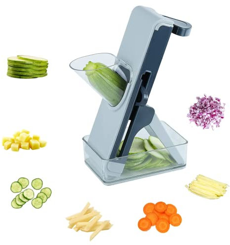 CVNIMV Cortadora de mandolina Vertical, para Patatas, Verduras, Carne, cebollas, Cortador de Alimentos para, cortadora de Verduras con contenedor, ajustador de Espesor, Cuchillas múltiple