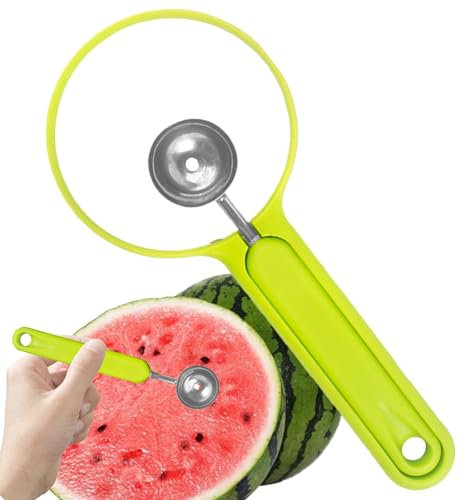 Scooper di anguria, scavino di frutta - Scavatore di palline di frutta in acciaio inossidabile 2 in 1 - Separatore di polpa, scavatore di angurie, utensili da cucina per gelato all'anguria, strumento