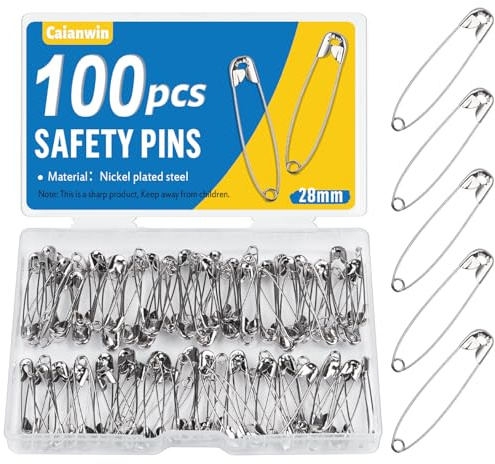 Caianwin 100 st säkerhetsnålar 28 mm säkerhetsnålar små med förvaringslåda liten säkerhetsnål för kläder, sömnad, pinning, fållning, klädtillverkning och gör-det-själv