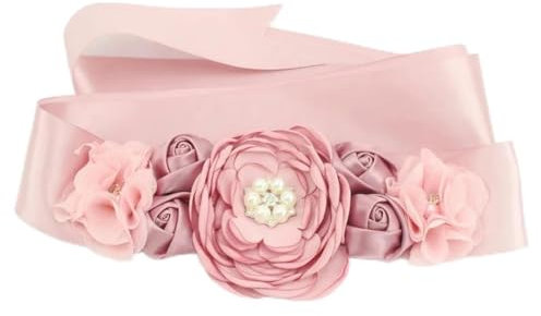 Damen-Satin-Blumenschärpe, handgefertigt, mit Perlen besetzt, Taillengürtel für Brautjungfern, Kummerbund, Kleid, Taillengürtel, Bohnenpaste, Lila, Einheitsgröße