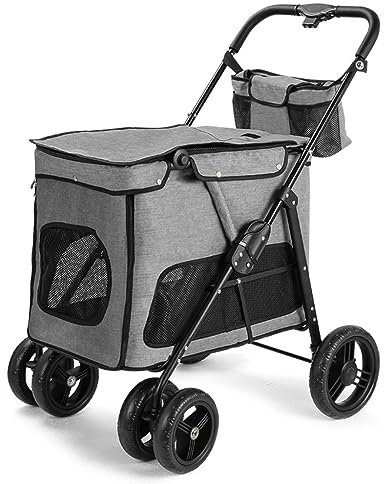 Haustierwagen Kinderwagen für mittelgroße und große Hunde - Großer Hundewagen mit 4 Rädern für Twin & More - Reisetrage für Katze, Hund und mehr