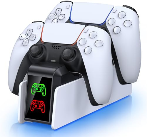 CoguyTech PS5 Controller Ladestation, Dual Fast Charger Dock für PS5 & PS5 Elite Controller mit LED-Display, 3 Stunden Schnellladung, USB Anschluss & Aufbewahrung
