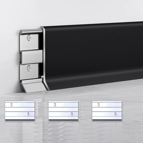 Battiscopa in alluminio nero con guide di base per mobili da bagno e cucina, lunghezza 1 m, bordo base tagliabile per ristoranti e garage, altezza 4 cm