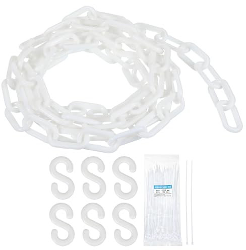 sourcing map Plastic Chain 30 FT/9.2 M, Safety Chain White Plastic Chain Link Barrier with Zip Ties and S-Hooks for Crowd Control Queue Line Fence Decoration