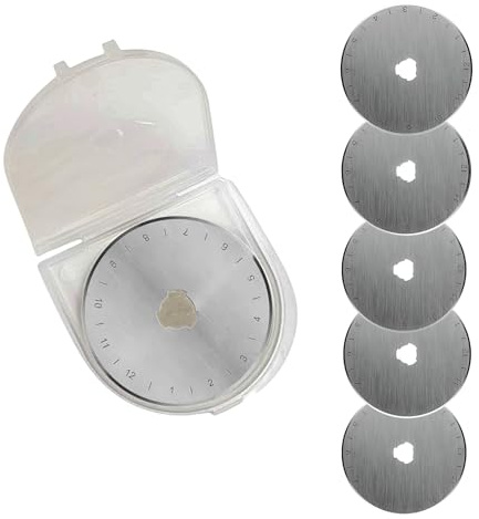 Yyyuluo 5 Stück 45mm Rundschneider Klingen mit Aufbewahrungsbox, Rundklingen Cutter Ersatz für Stoff, Textilien, Patchwork, Quilten, Scrapbooking