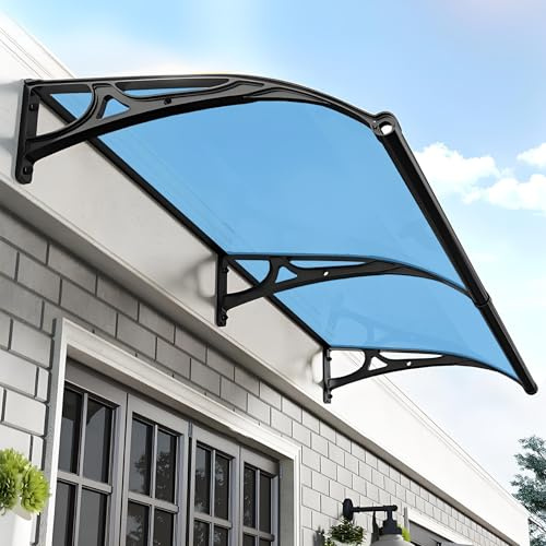 Marquise De Porte Exterieur, Auvent De Porte Transparents en Polycarbonate, Protection Marquise Solaire De Terrasse Résistante, pour Maison, Balcon, Garage, Fenêtre, Terrasse(Blue,80x120cm/31 x47)
