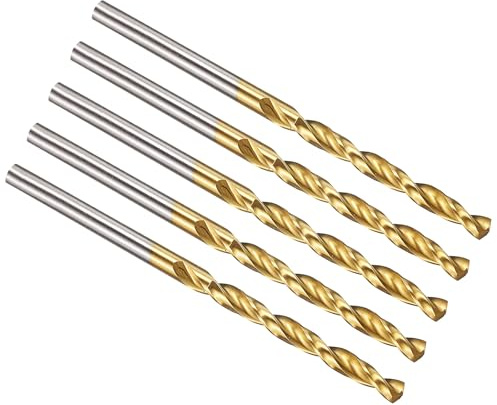 PATIKIL Brocas de 3.2 mm, Acero de Alta Velocidad M42 con 8% Cobalto, Vástago Recto Jobber 135°, Recubierta de Nitruro de Titanio (TiN) para Acero Inoxidable y Metales Duros - Paquete de 5