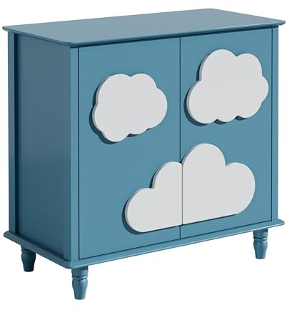 UEV Sideboard mit 2 Türen, Kommode mit Wollenmuster, Schrank für Schlafzimmer Wohnzimmer Flur 80 x 40 x 77cm Blau und Weiß