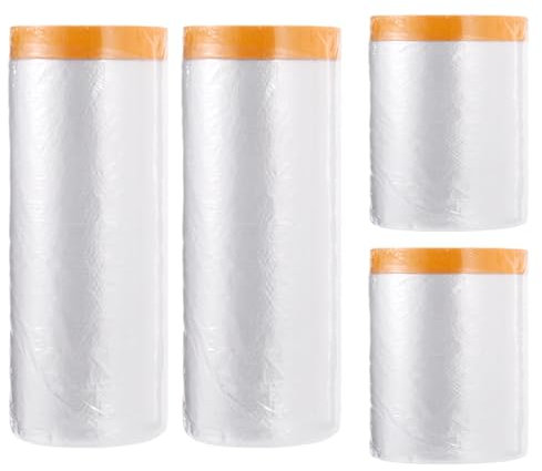 Jortmrd 70m-4 Rotoli Teli Copritutto per Imbianchino, Telo Imbianchino 2 Taglie 240cm*15m/55cm*20m Plastica Telo di Copertura con Biadesivo per Pittori, Mobili e Lavori Edili