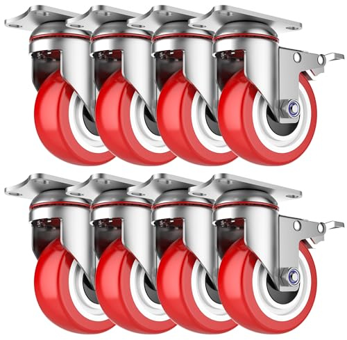 100mm Schwerlastrollen, bis 1400kg mit 8x Bremse, Langlebig Möbelrollen mit Bremse, Schmutzabweisende Lenkrollen, Premium Stahl Rollen für Möbel & Schwerlast, Solide Rad Laufrollen für Möbel & Outdoor
