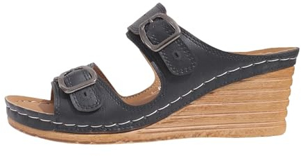 Sandales Et Mules Pour Femme Pantoufles Faux Cuir Été Sandale Compensées Sandals Confortables Antidérapantes Respirantes Bout Ouvert Tongs Mules Semelle Rétro Chaussons Comfy Chaussures Romain