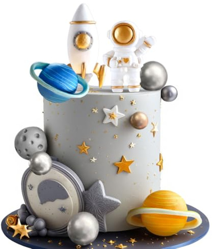 Outer Space Cake Toppers Astronaut Rocket Stars Geburtstag Kuchendekoration | Outer Space Cake Toppers Astronaut Rocket Stars Cake Decorations for Two Der Mond Erste Reise um die Sonne Babyshower
