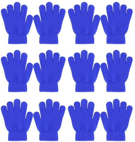 QKURT 6 par vinterhandskar för barn, vinterhandskar varma handskar fulla fingerhandskar för pojkar och flickor, Kungsblå, one size