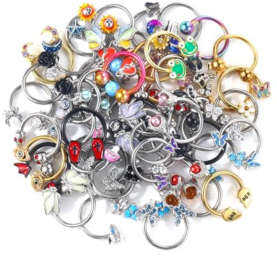 Jewseen 16G Septum Rings, Random 6pcs Septum Jewelry for Women Men, Stainless Steel Daith Helix Tragus Piercing Jewelry, Horseshoe Nose Rings Hoop