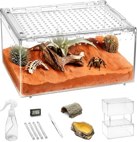 Clioran Small Reptile Terrarium Kit,Escape Proof Tarantula Enclosure,PC Starter Hermit Crab Tank,Spider Habitat for Praying Mantis Cage,Frog Vivarium,Insect House,Jumping Spider Cribs,Lizard Container