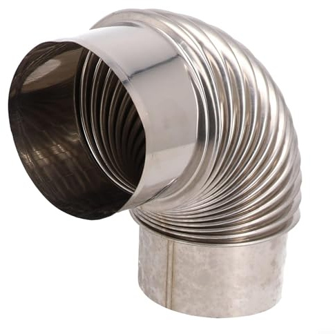 Eawfgtuwz Stainless Steel Stove Flue Pipe Elbow with Rain Cap, High Temperature Resistant Chimney Liner Pipe Fitting for Wood Burning Stoves, Fireplaces, BBQ and Ventilation Systems, Silver 90mm