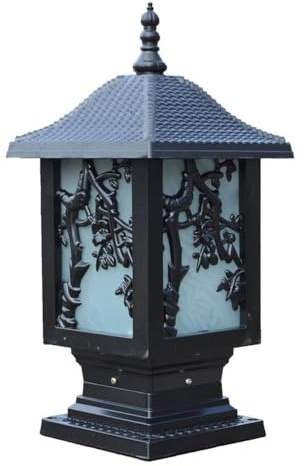 asdchZen Luces De Poste Estilo Chino, Iluminación Impermeable para Cercas De Terraza, Lámpara De Exterior con Forma De Flor De Ciruelo para Patio Y Porche, Color Negro, Altura: 50 Cm