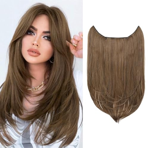 REECHO Clip-in Extensions - 4PC Hair Extensions Clip in Haarverlängerungen 40 cm, Layer-Cut, natürlich aussehende Haarteile mit unsichtbarem weichem Tressenband (Hellbraun, 45 cm)