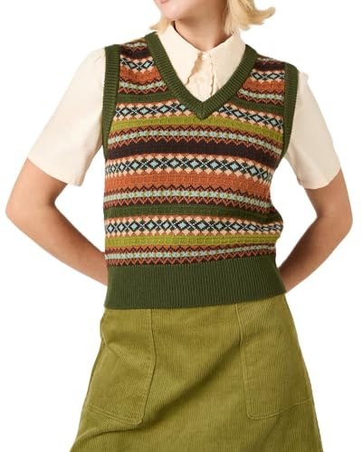 Women's Ladies Y2K Cable Knit Sleeveless Vest Knitted Jumper Tank Top Pull Over Casual Knit Sweater Tops (A-Khaki, M)