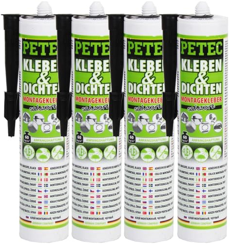 PETEC 4x 94729 Glas-Metall-Klebstoff | 4x 94729, PETEC Kleben & Dichten 290 Ml, Schwarz,